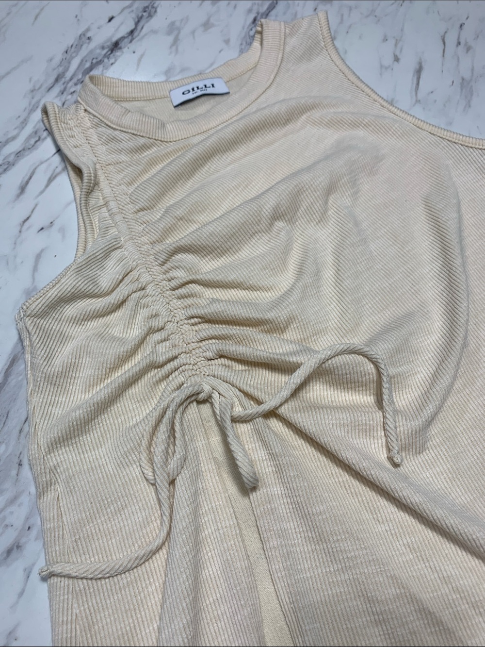 Gilli Cream Ribbed Ruched Tank Top - Picture 2 of 6
